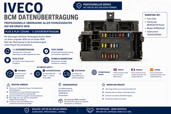 Plug&Play Iveco Daily , Fiat BCMS20I.04 Klone , Daten Übernahme , Y503441220105 , Data Transfer