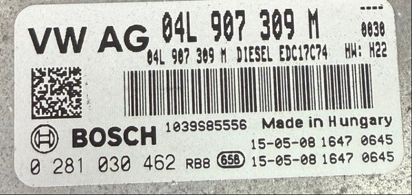 VW Passat 2.0 TDi Engine DFCA 140 KW 190 PS HP , Bosch EDC17C74 04L907309M 0281030462 SW 10SW008555 , 1037552579 Software upgrade 04L906026FN 2011