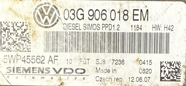 IMMO OFF File VW Passat 2.0 TDI Siemens VDO Simos PPD1.2, 03G906018 EM, 5WP45562 AF, SW 6576286164 Software upgrade 03G906018EM 1184