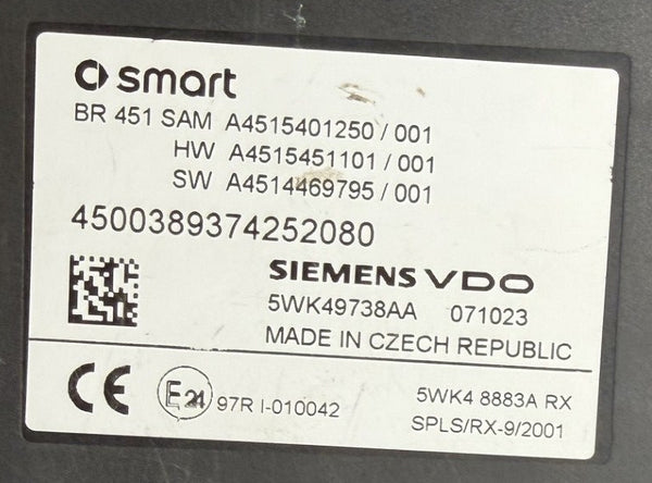 Original Files Smart SAM BCM BR451 I Siemens VDO 5WK49738AA A4515401250 HW A4515451101 SW A4514469795 I