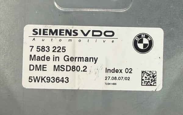 ملفات أصلية بي إم دبليو E60 الفئة الأولى 2.0 105 كيلو واط 142 حصان، سيمنز كونتيننتال MSD80.2 برقم ISN 7583225 5WK93643 HW 08672565 SW 08687844