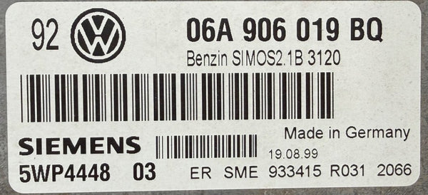 Wegfahrsperre Dateien VW Golf 1.6 Siemens Simos 2.1B 06A906019BQ 5WP4448