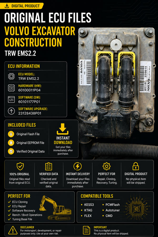 Volvo Excavator Construction TRW EMS2.2 C0167001787 D6H , HW 60100011P04 SW 60101177P01 Software upgrade 23128438P01