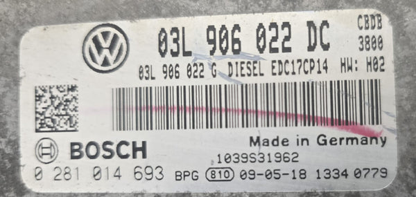 Volkswagen Golf 2.0 TDI CBDB Bosch EDC17CP14 03L906022DC 03L906022G SW 0281014693 Software upgrade 1037563671
