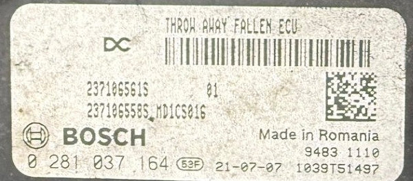 Renault Traffic 2.0 DCi , Bosch MD1CS016 0281037164 , 237106561S , SW 10SW060816 Software upgrade 237011112V