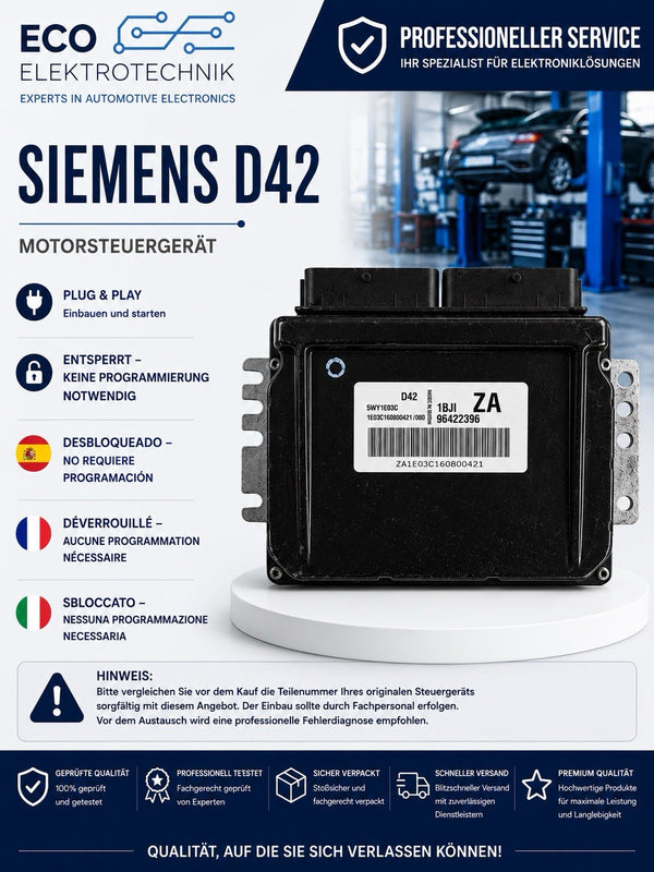 Plug&Play ENTSPERRT Chevrolet Daewood 1.6 Motorsteuergerät ECU 96422396