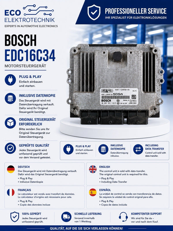 Plug&Play INK DATENÜBERTRAGUNG Ford 1.4 TDCI 5S6112A650AE 0281011612