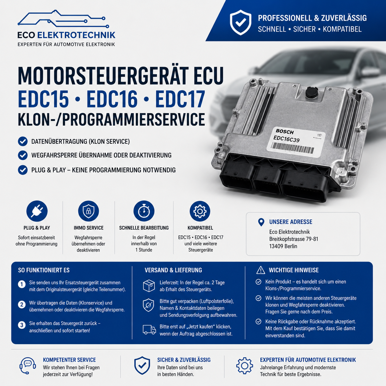 Bosch EDC15 EDC16 EDC17 Klonservice | Datenübertragung | ECU Clone | Plug & Play