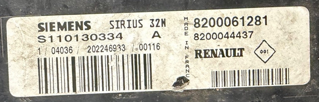 IMMO OFF File Renault Clio 1.4  Siemens Sirius 32N  S110130334A  HW 8200044437  SW  8200061281