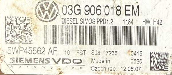 ملفات أصلية VW Passat 2.0 TDI Siemens VDO Simos PPD1.2 , 03G906018 EM , 5WP45562 AF , SW 6576286164 تحديث البرمجيات 03G906018EM 1184