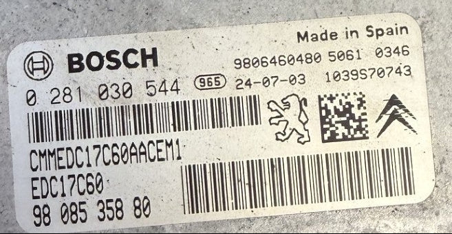Original Files Toyota Proace 1.6D  85 KW  115 PS HP Bosch EDC17C60  0281030544  9808535880 , HW 9806460480 SW 10SW009008 , Software upgrade  692255780