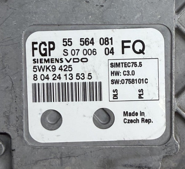 Virgin File Opel Zafira Astra 1.8 Z18XER  I Siemens SIMTEC75.5   55564081  S0700604  FQ  5WK9425 I HW C3.0  SW 0758201C  CAO75810