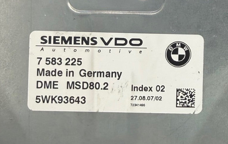 Original files BMW E60 1 Series 2.0 105KW 142 PS HP, Siemens Continental MSD80.2 WITH ISN number 7583225 5WK93643 HW 08672565 SW 08687844