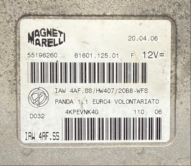 IMMO OFF Wegfahrsperre Dateien  Fiat Panda 1.1  Magneti Marelli IAW4AF.SS File 55196260  61601.125.01  HW 407 EEPROM ST 95160