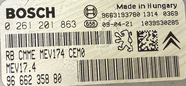 ملفات أصلية لسيتروين C3 1.4i Bosch MEV17.4 0261201863 96656235880، برنامج 9663193780، 1037397952، تحديث البرنامج 9666527780