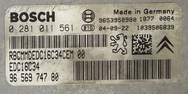 IMMO OFF File , Wegfahrsperre Dateien Peugeot Citroen 1.6 HDI  Bosch EDC16C34  0281011561  9656974780   SW 1037371808  Software upgrade 1037380723