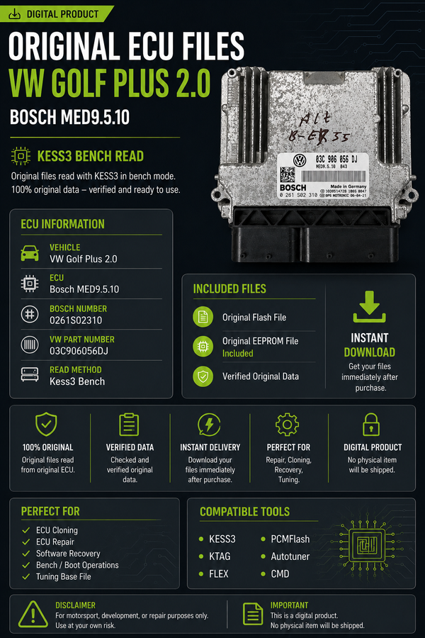 ملفات أصلية VW Golf PLUS 2.0 Bosch MED9.5.10 0261S01310 03C906056DJ