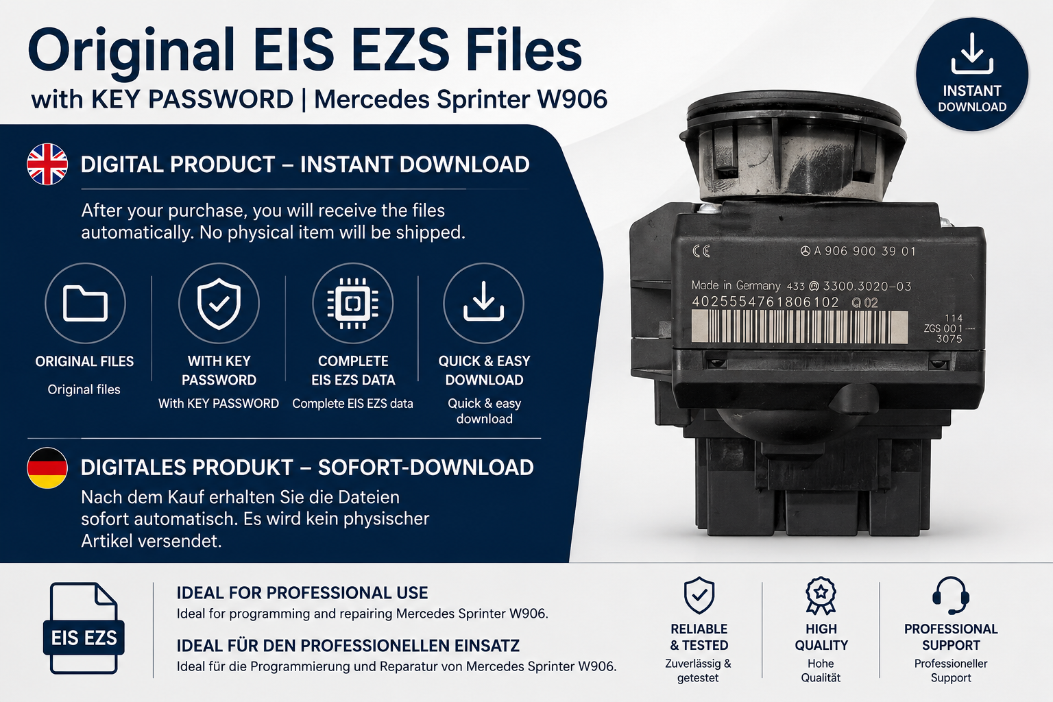 Original EIS EZS Files  WITH KEY PASSWORD , Mercedes Sprinter W906  A9069003901 ,  ZGS001 , Flash und EEPROM MC9S12DT256