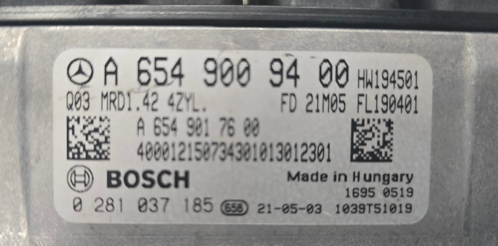 Original File , Mercedes Sprinter 2.0 170 PS , 2021, Unlocked Bosch MD1CP001 A6549009400 0281037185 , HW 6549017600 SW 6549028603 Software upgrade 6549030008