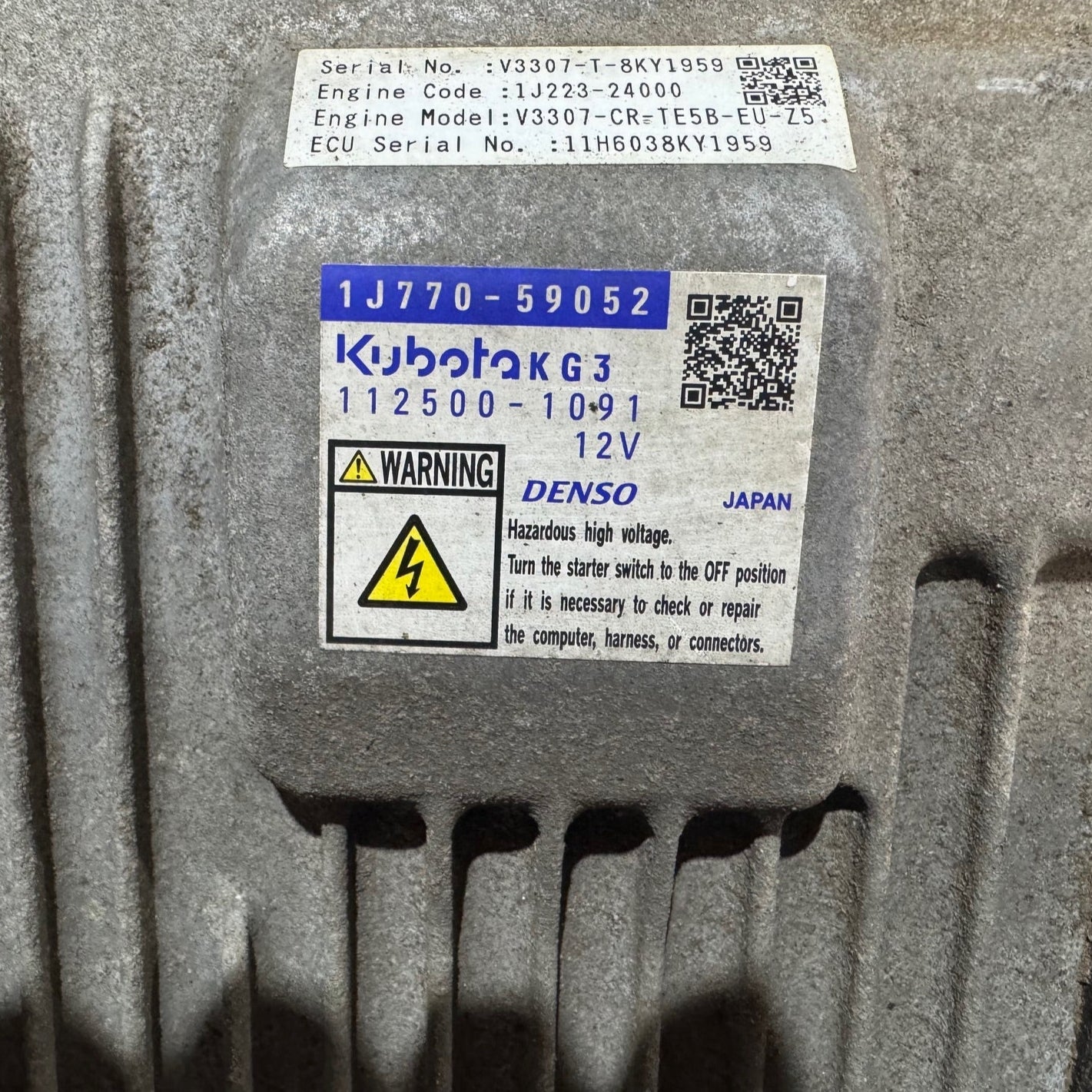 Original Files Caterpillar Denso Kubota KG3  3,3 1J770-59052 , 12500-1091 , Engine 1J223-24000  HW N71HKB04 Hardware number N71HKB04 Software V33T5-71H-M