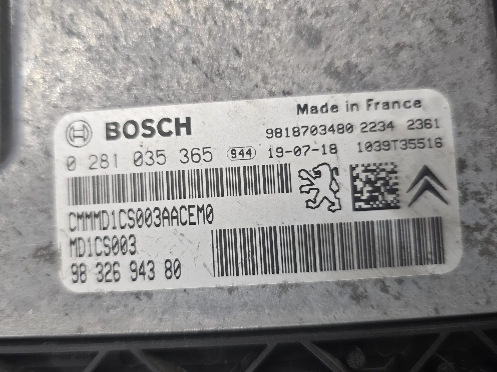 Original Files Peugeot 5008 1.5L 16V Bosch MD1CS003 0281035365  9832694380  HW  9818703480  SW 9818703480 10SW041437  Software upgrade 9698104480