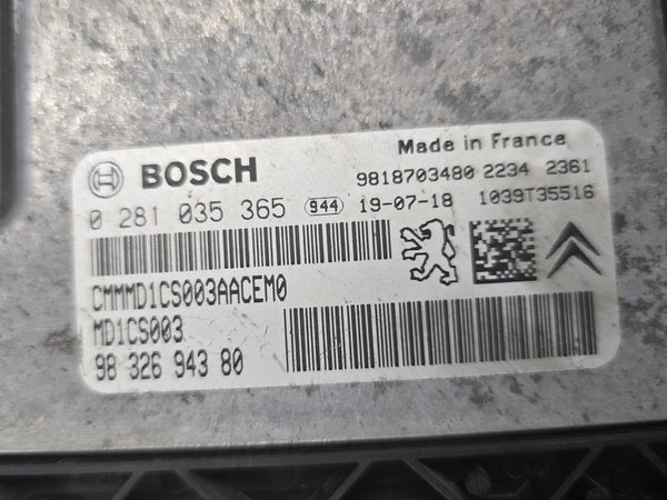Peugeot 5008 1.5L 16V Bosch MD1CS003 0281035365  9832694380  HW  9818703480  SW 9818703480 10SW041437  Software upgrade 9698104480