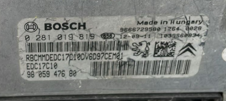 Original Files Citroen DS3 , 1.6 HDI , Bosch EDC17C10 ,0281019819  9805947680 ,  HW 9666077280  SW 9666729580 - 1037528737  Software upgrade 9679177080