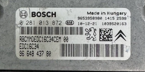 Peugeot Citroen 1.6 HDI  Bosch EDC16C34 0281013872  9664843780 ,  Software  1037386166  Software upgrade  1039398220