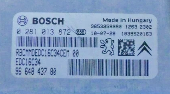 IMMO OFF File , Wegfahrsdperre Dateien  Peugeot Citroen 1.6 HDI 66 KW 90 PS HP   Bosch EDC16C34  0281013872  9664843780  , SW 1037386166  Software upgrade  1037398249