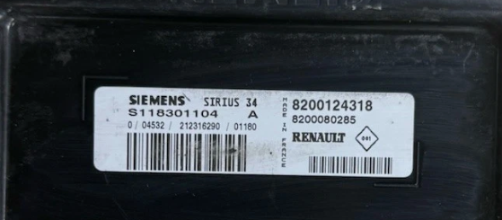 IMMO OFF File Renault 1.4 16V Siemens Sirius 34  8200124318  82000080285  S118301104 A , SW S118301104B0212347092   RE50064000000