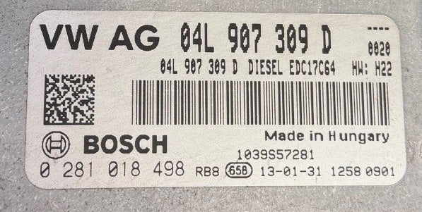 Original files Audi A3 2.0 TDI ,Engine CRBC 110 KW 150 PS HP ,   04l907309D 0281018498 , SW 1037531109 Software upgrade  04L906021DT  4943