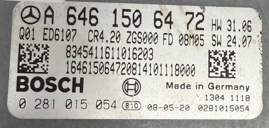 Original Files Mercedes Sprinter W906 2.2 CDI Bosch EDC16CP31 A6461506472 0281015054 SW 1037391214   SW UP P409705  FIN  N391251