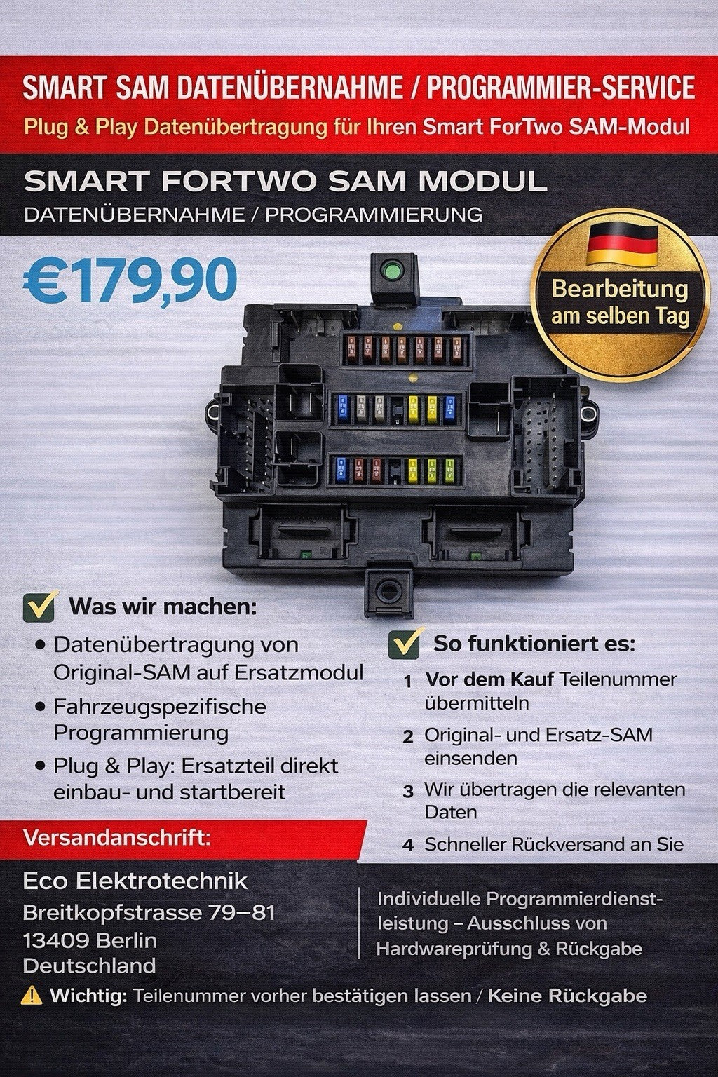 Smart ForTwo SAM Zentralelektrik Datenübernahme Datenübertragung , Klon