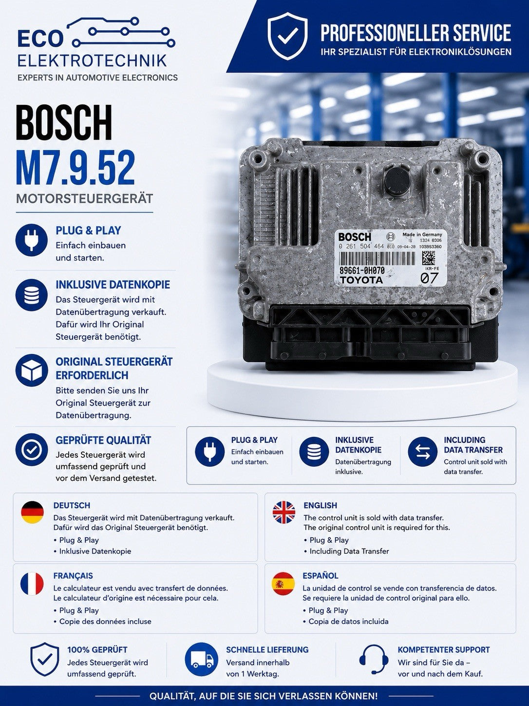 Plug&Play Motorsteuergerät INK PROGRAMMIERUNG 89661-0H070 Bosch 0261S04464