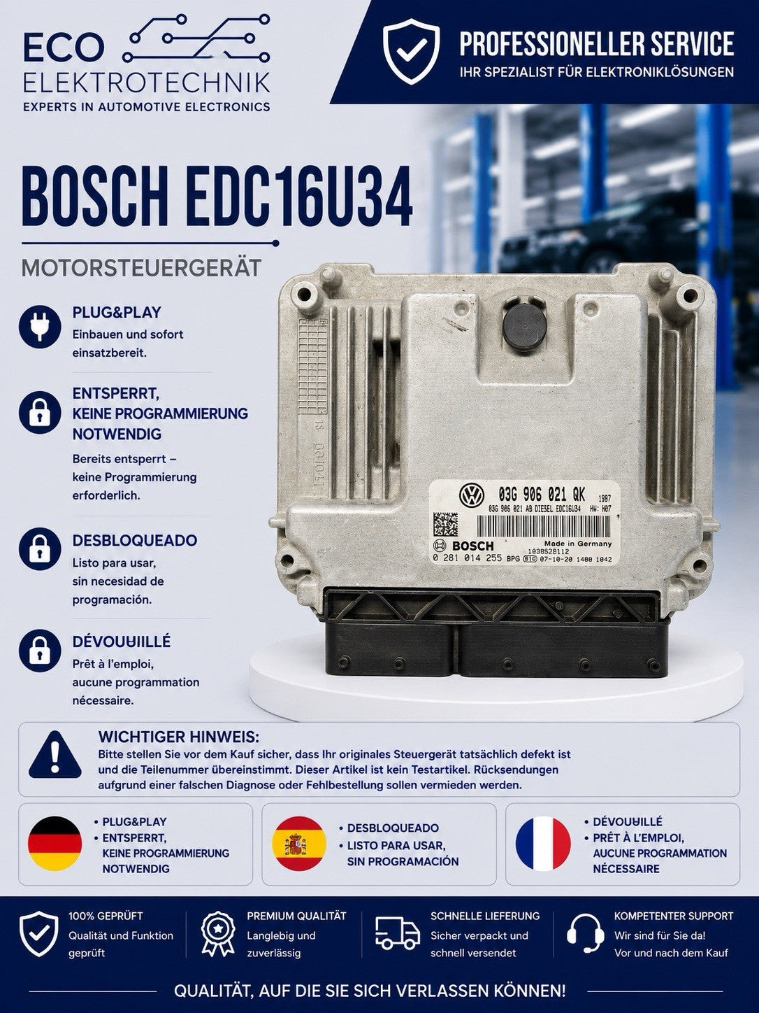 Plug&Play ENTSPERRT VW Golf V Plus 1.9 TDI 0281014055 03G906021QK