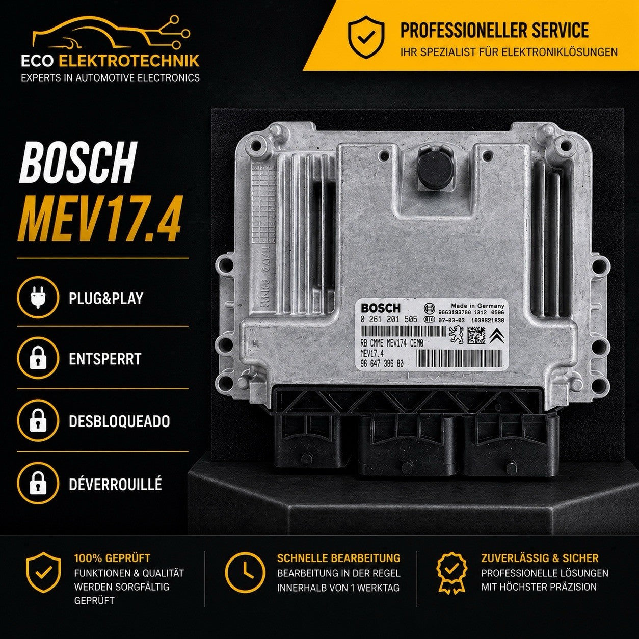Plug&Play ENTSPERRT Peugeot 207 308 ECU MS 0261201505 9664738680