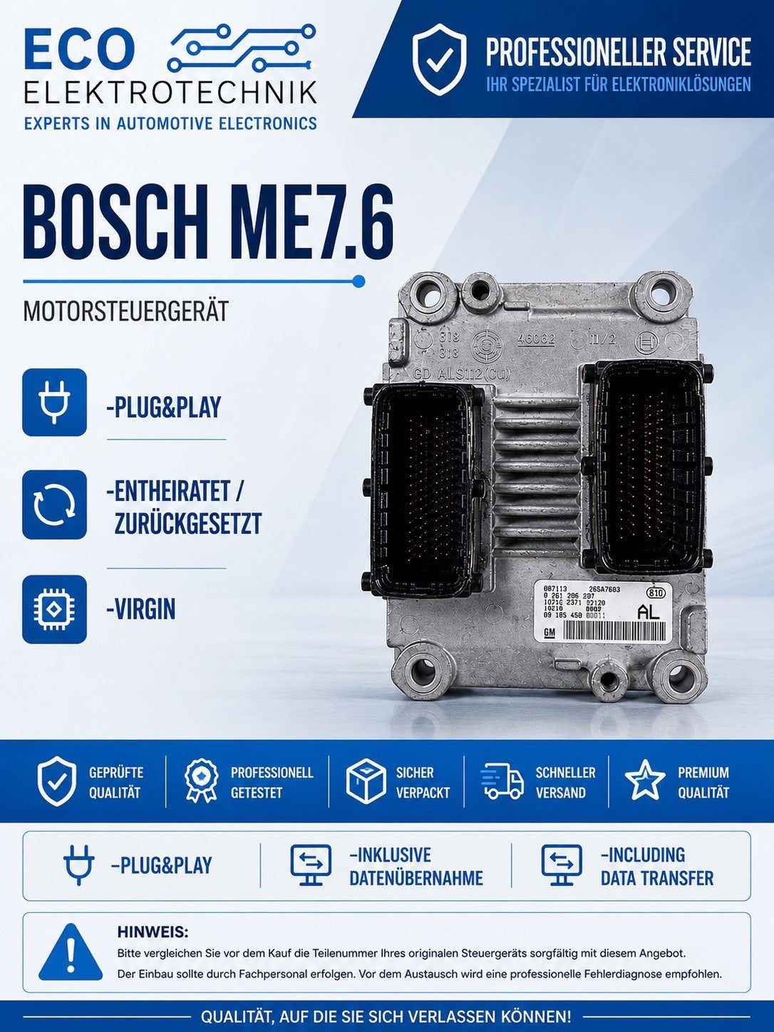 Plug&Play ENTHEIRATET OPEL AGILA ECU MS 0261206075 09185450. 26SA7603