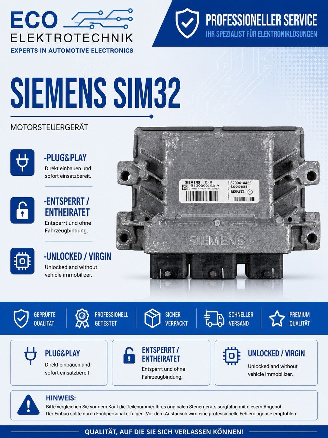 Plug&Play ENTSPERRT RENAULT CLIO 1.2 ECU S120200102A 8200414422 8200401568