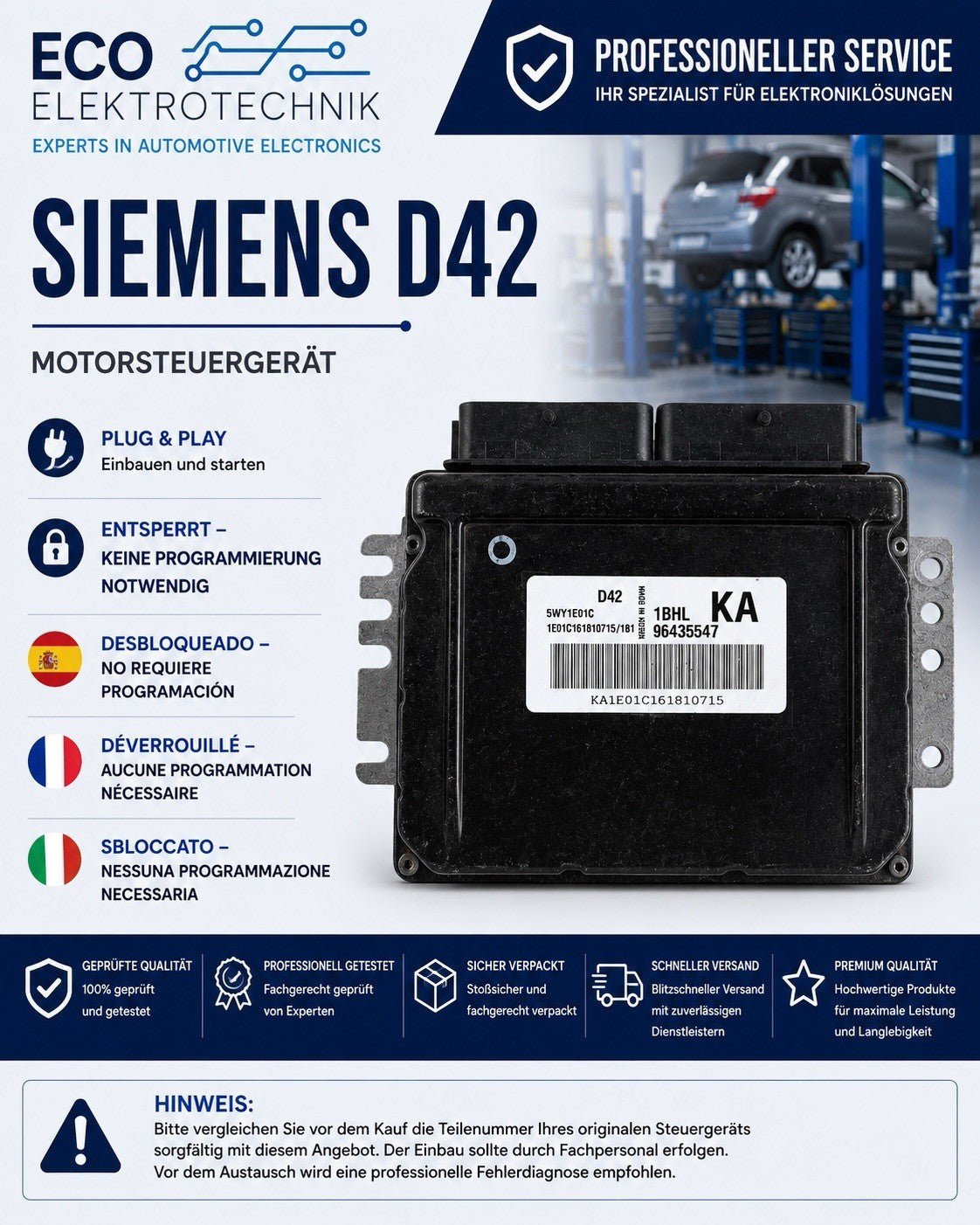 Plug&Play Daewoo ECU Motorsteuergerät 5WY1E01C 96435547