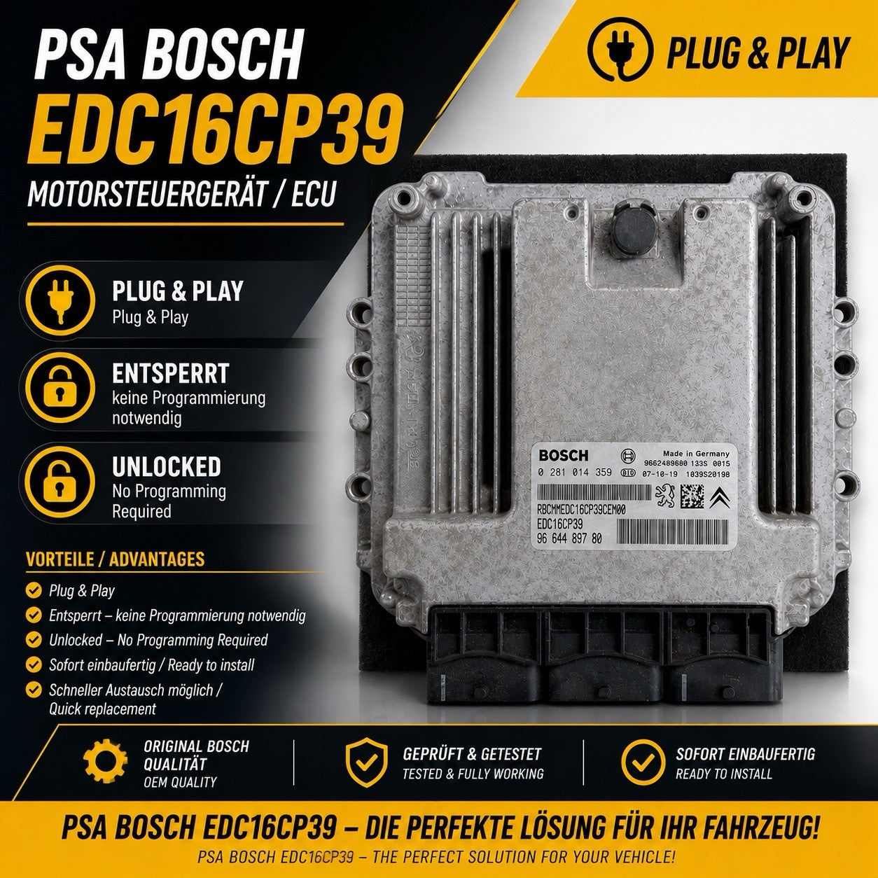 Plug&Play ENTSPERRT CITROEN 2.2 ECU MS 0281014359  9664489780