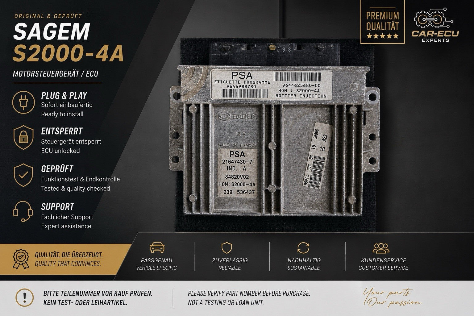 Plug&Play ENTSPERRT Peugeot 1.4 ECU MS 9646988780 9644625680 21647430-7