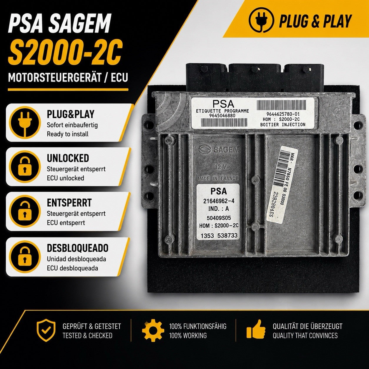 Plug&Play Peugeot Citroen Motorsteuergerät  ECU 9645046880 21646962