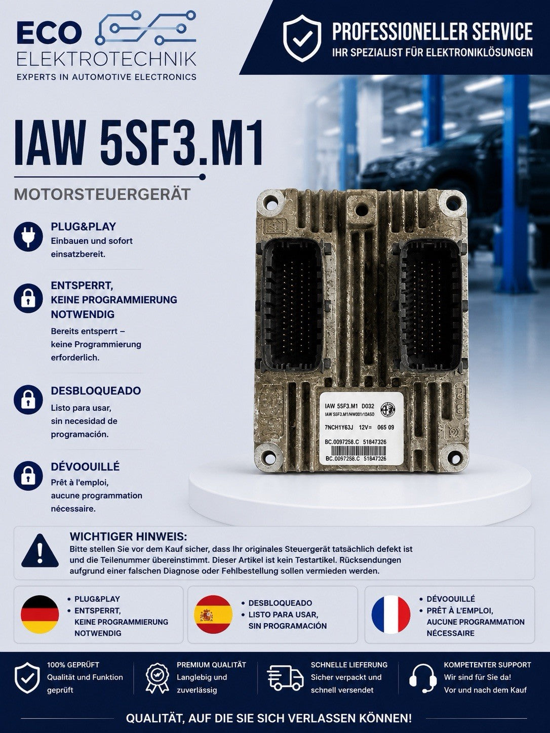 Plug&Play ENTSPERRT ECU MS 51847326 BC0097258C IAW5SF3M1
