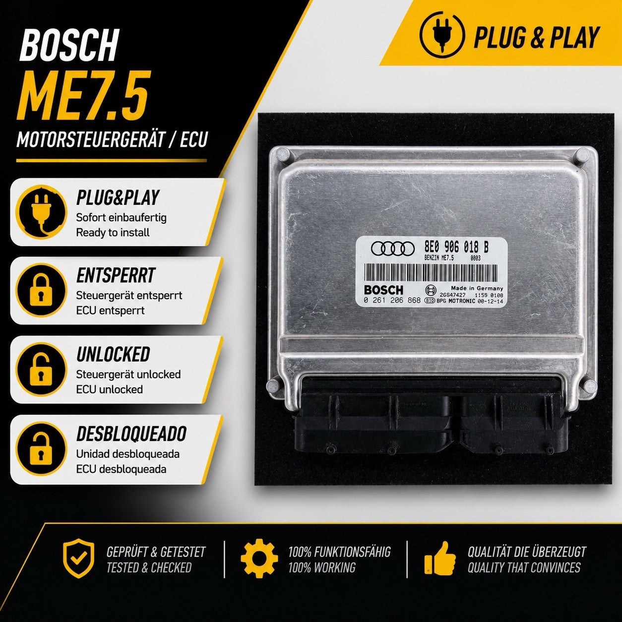 Plug&Play ENTSPERRT Audi A4 B6 Turbo ECU MS 8E0906018B  0261206868