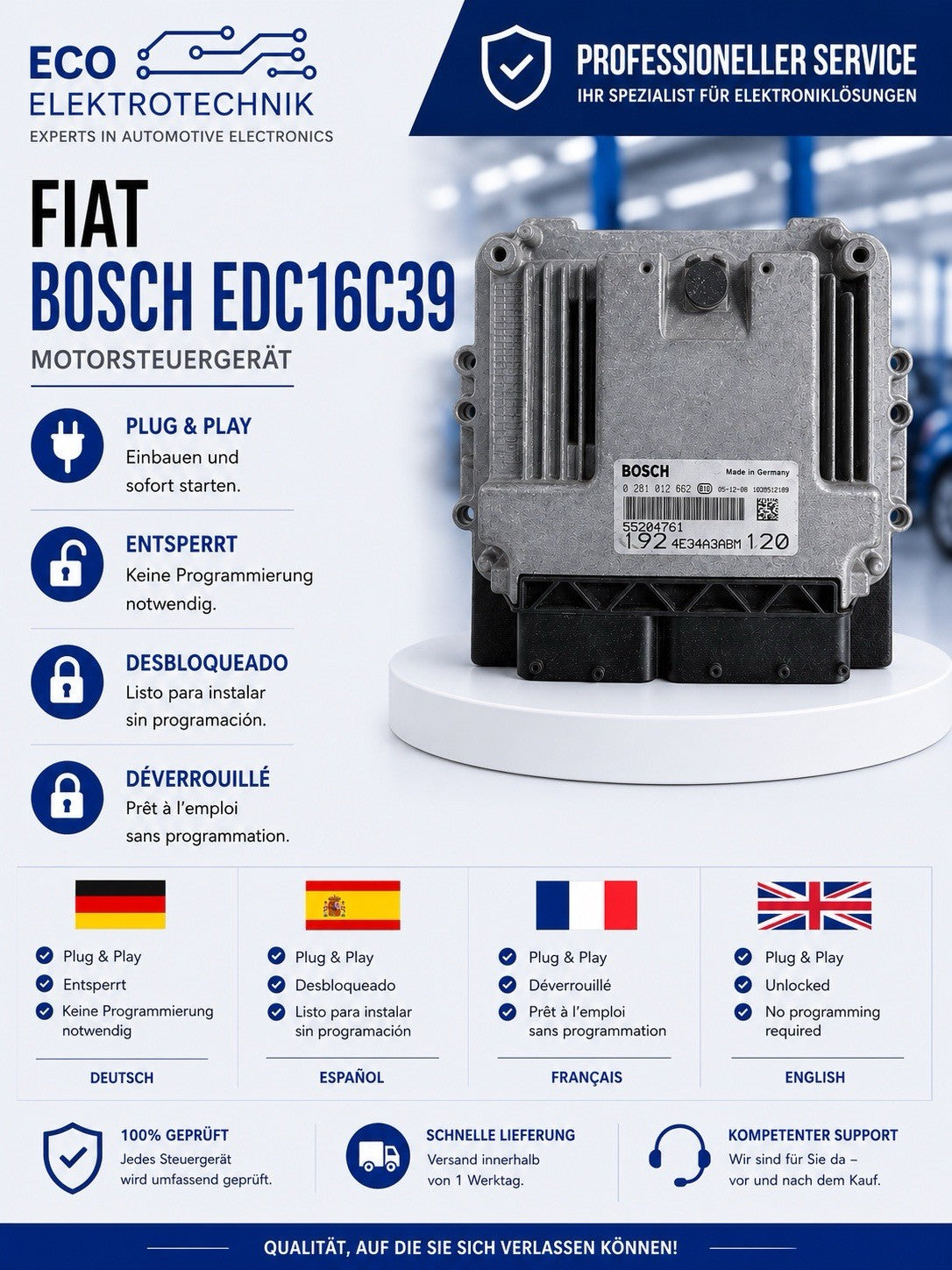 Plug&Play ENTSPERRT Fiat Stilo 1.9D  ECU MS 55204761 0281012862