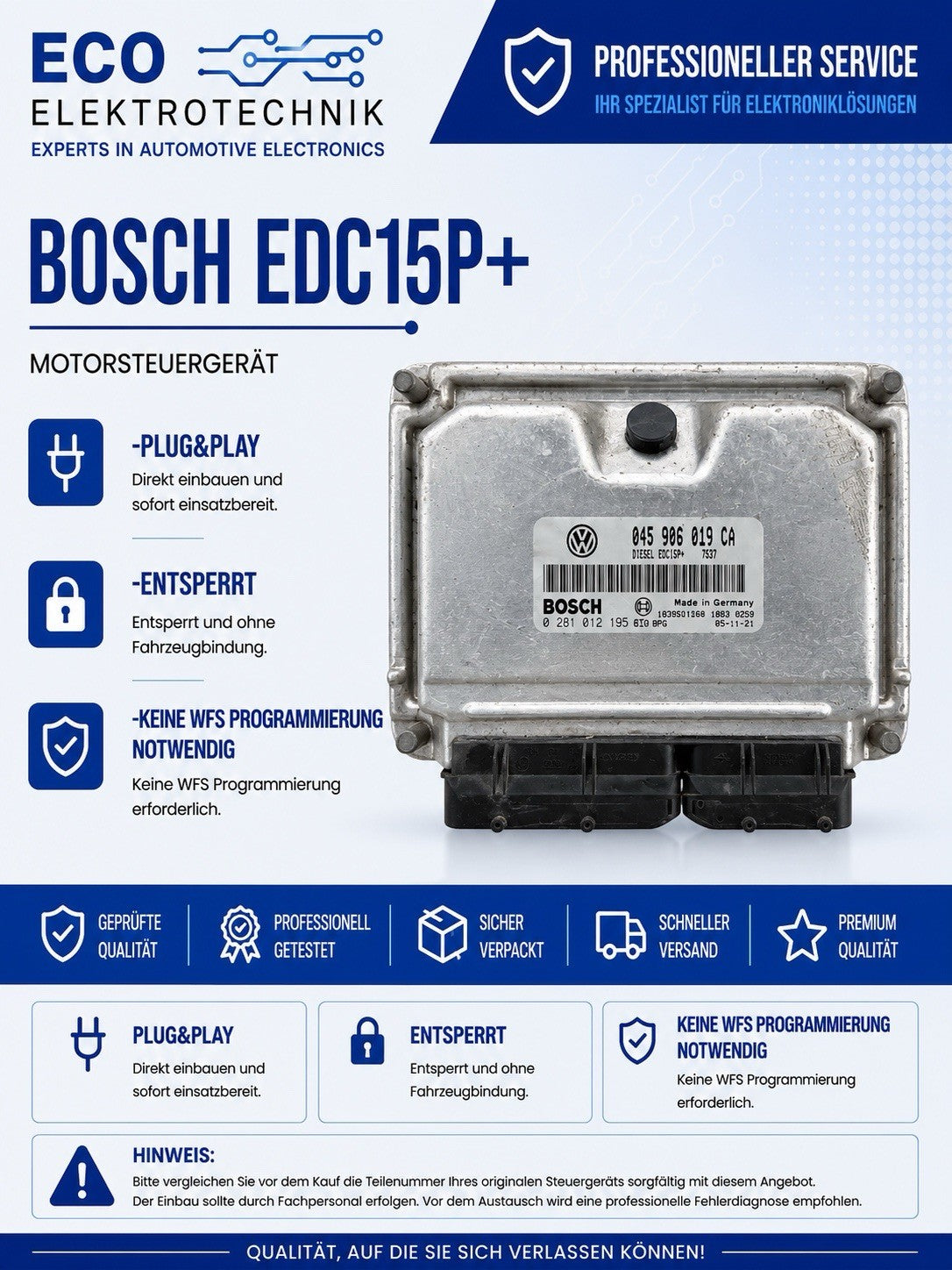 Plug&Play ENTSPERRT VW Polo 1.4 TDI ECU Steuergerät 045906019CA  0281012195