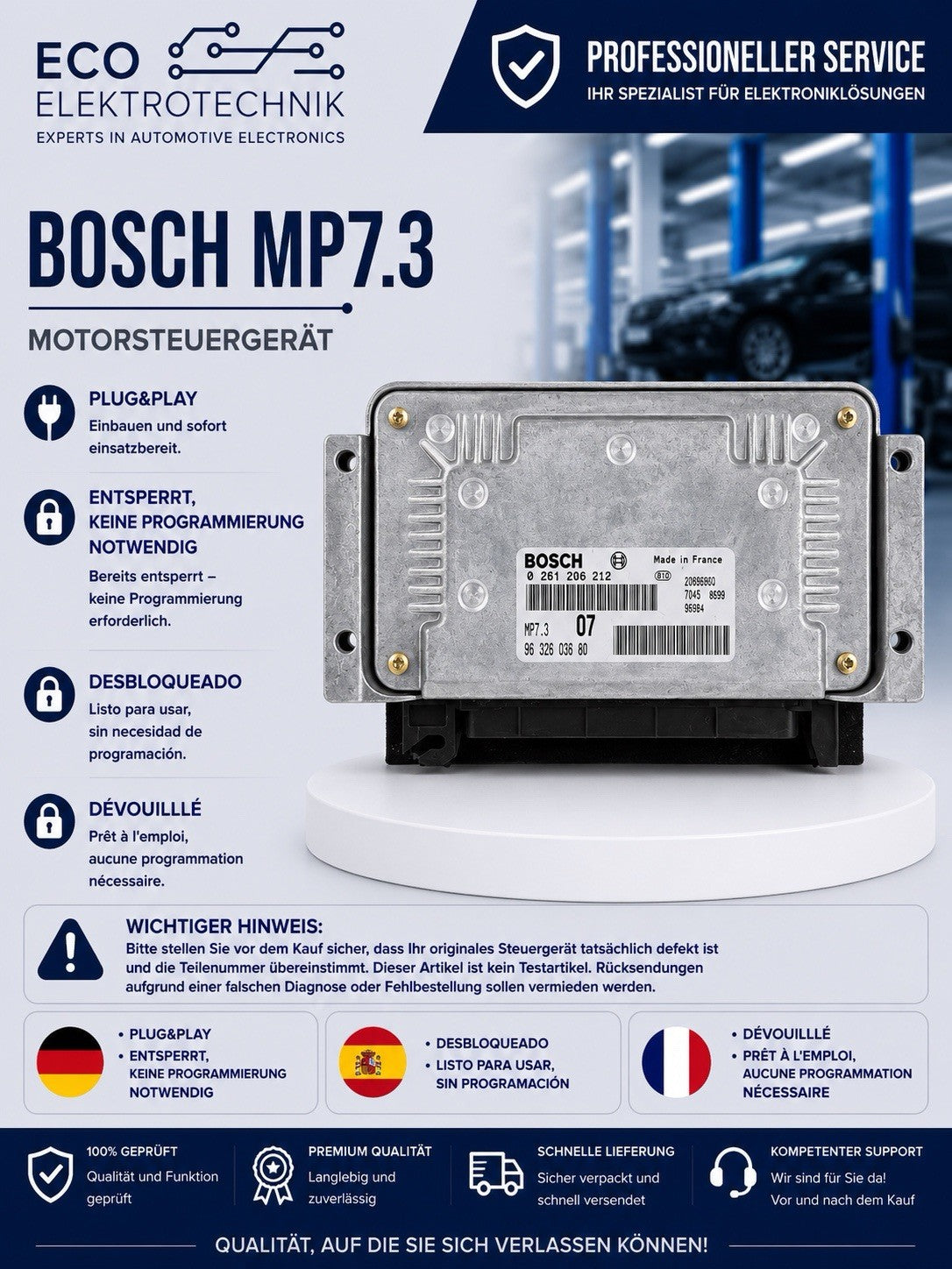 Plug&Play ENTSPERRT PEUGEOT CITROEN 1.4 ECU MS 9632693680 Bosch 0261206212