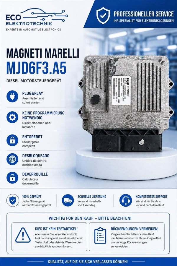 Plug&Play Entsperrt  Fiat Panda 1.3 SDE ECU MS 51791669  MJD6F3.A5