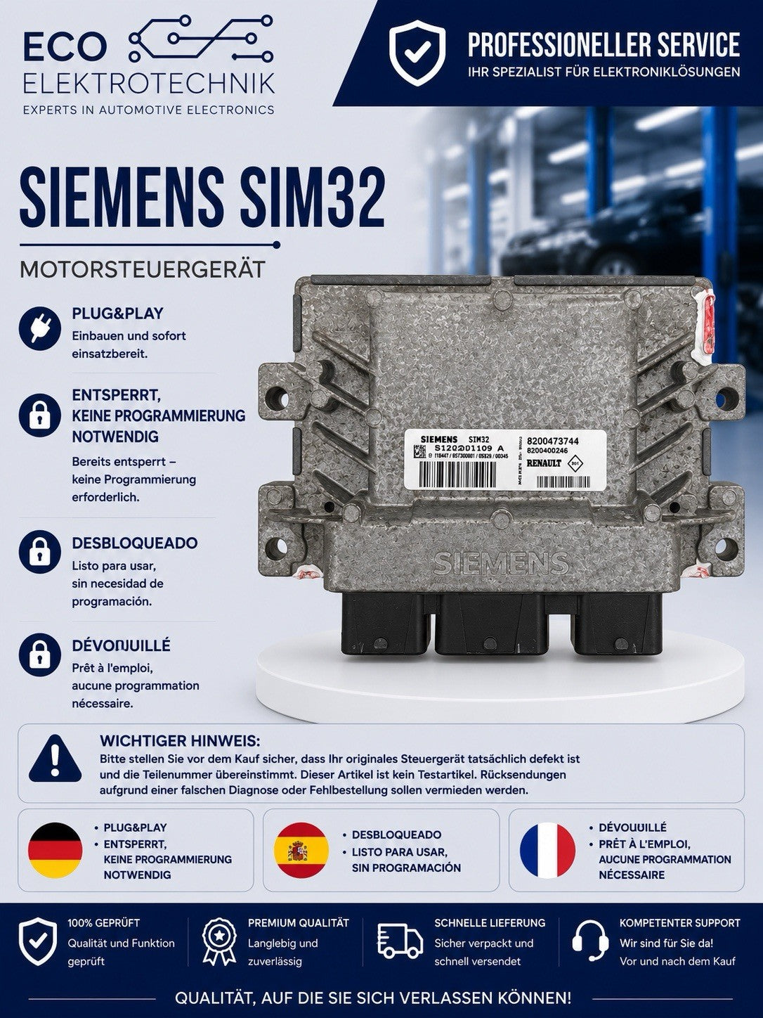 Plug&Play ENTSPERRT RENAULT ECU MS S120201109A 8200473744 8200400246