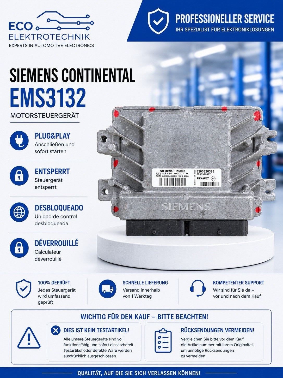 Plug&Play ENTSPERRT Renault Clio II 1.2 ECU MS S110140201A 8200326395
